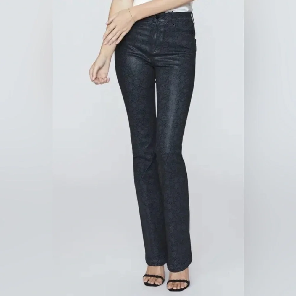 PAIGE x Morris & Co High Rise Manhattan Boot Mallow Floral Black Jeans Size 23 - Picture 2 of 5